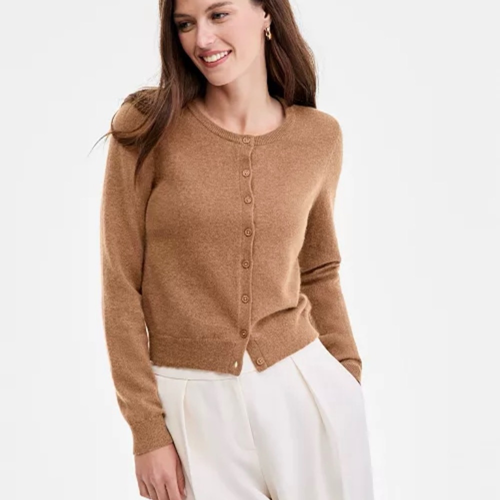 NEW 100 percent Cashmere Charter Club Women's Cardigan in Warm Praline Heather